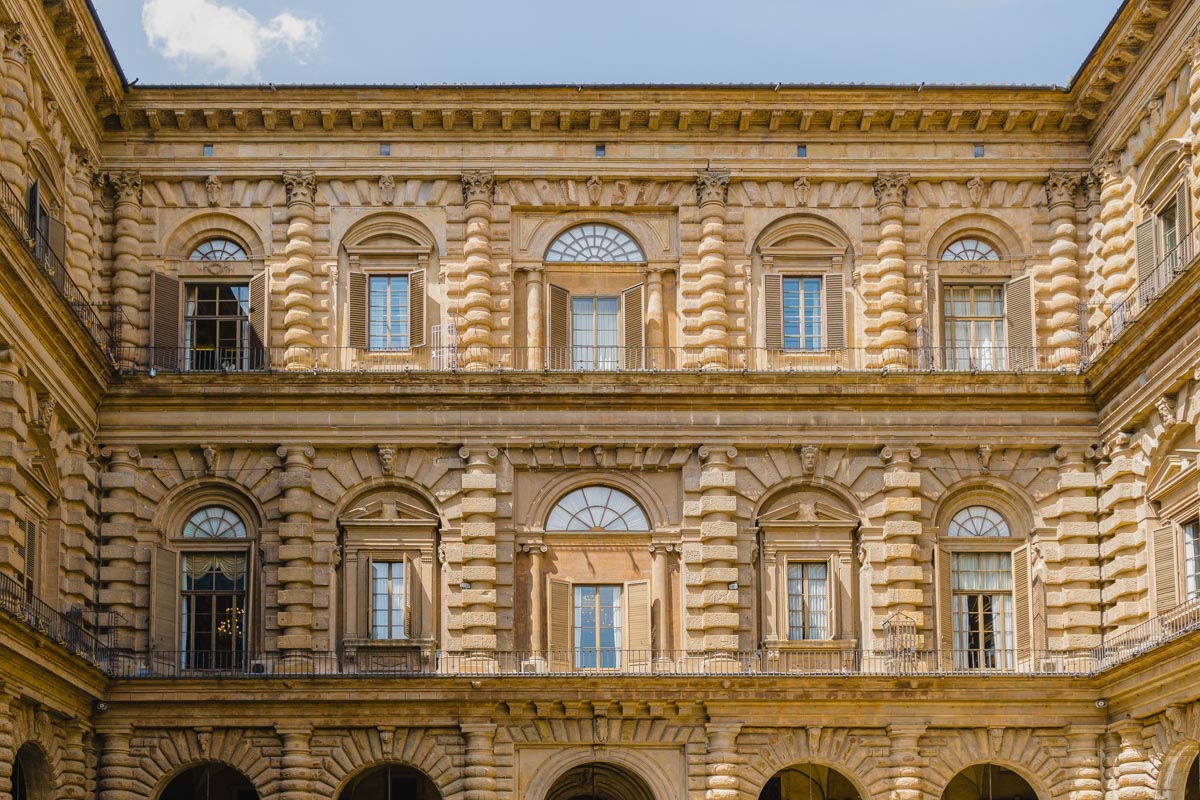 Closeup of the Pitti Palace Facade in Florence, Italy